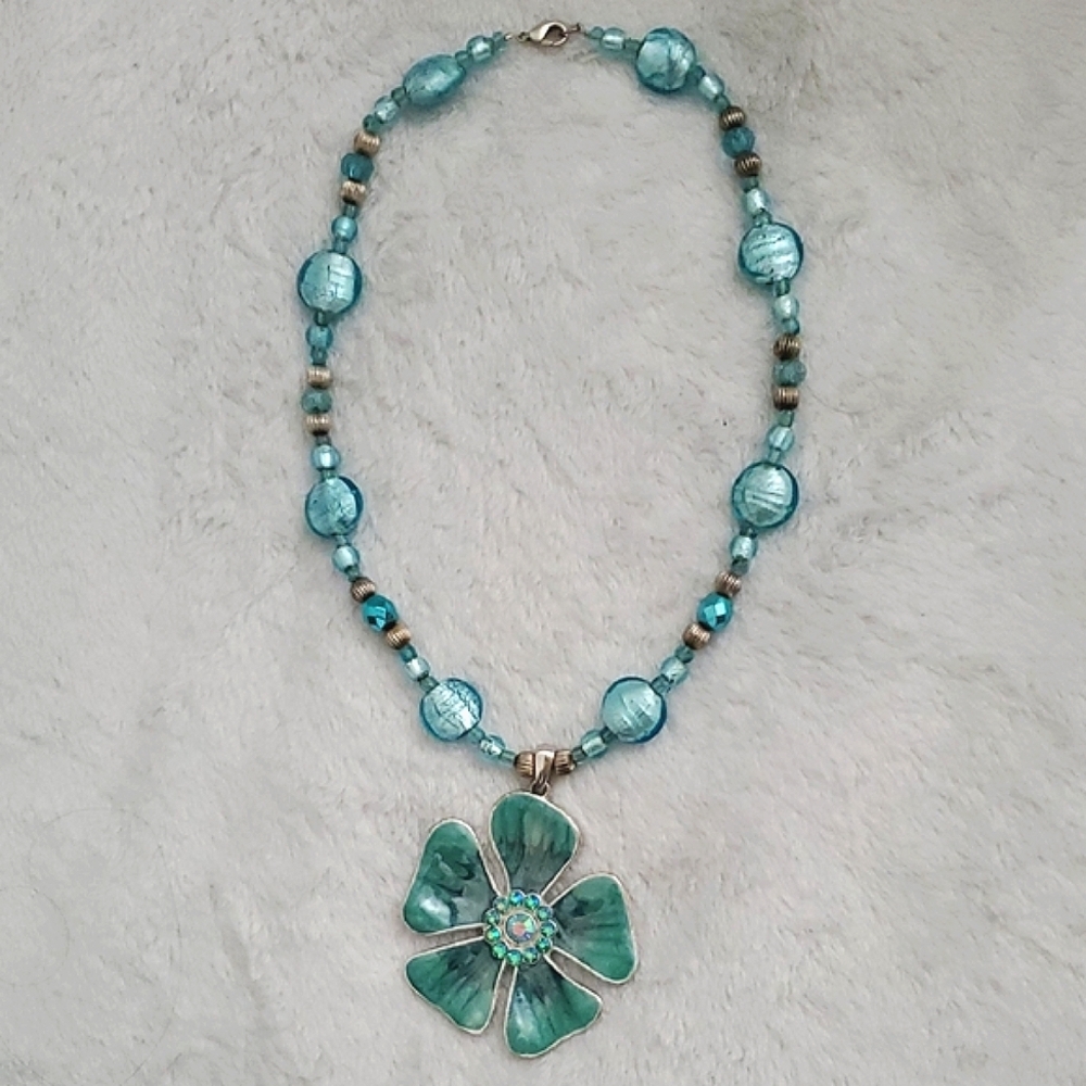 Kenneth Cole Flower Pendant on Artisan Made Beaded Necklace